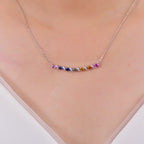 Rainbow Wave Necklace — Oval Lab-Grown Coloured Gemstones & Moissanite Accents (4×3mm)