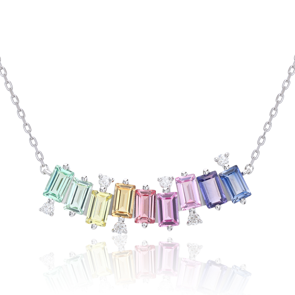 Meet The Rainbow Necklace — Emerald-Cut Lab-Grown Coloured Gemstones & Moissanite Accents (3.15ct)