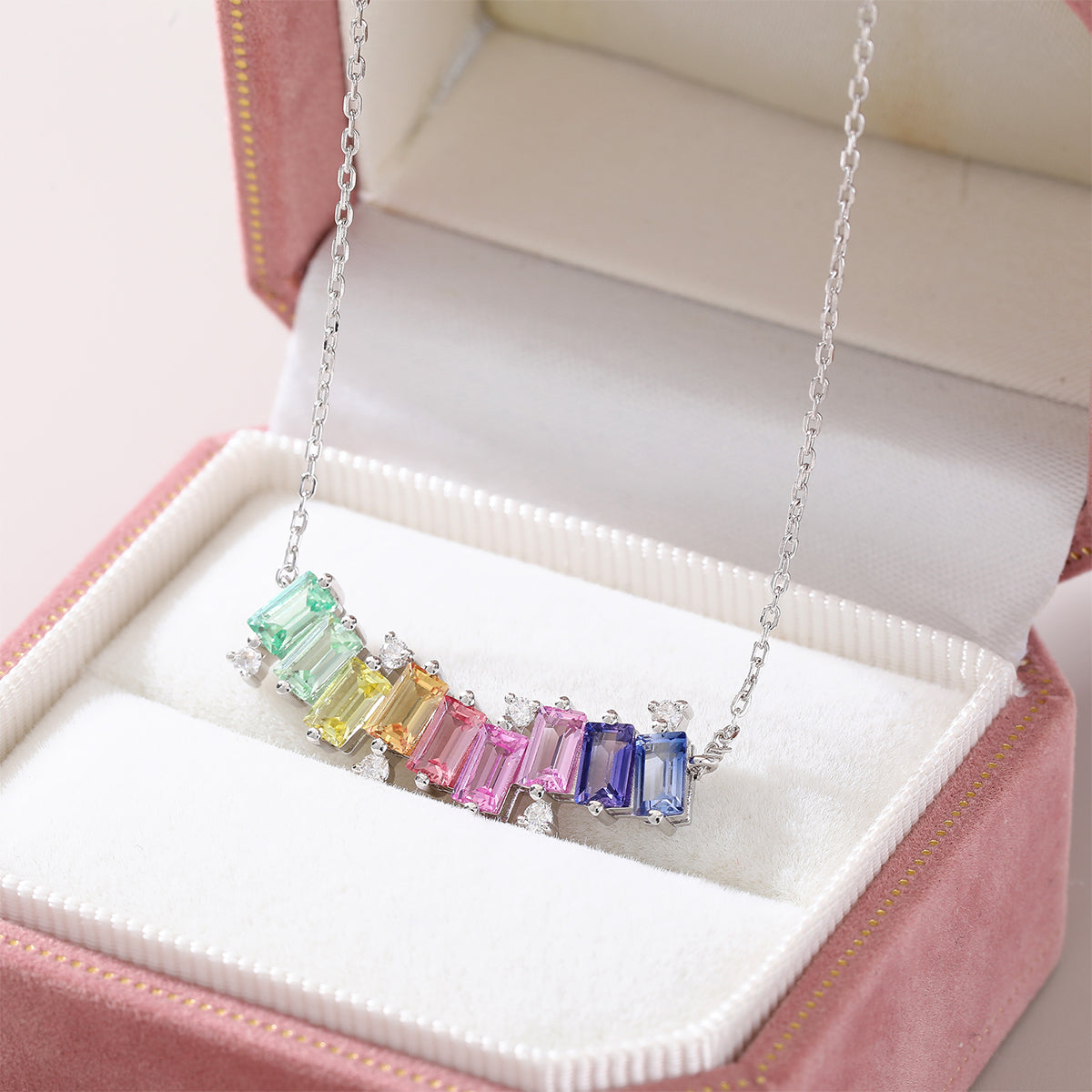 Meet The Rainbow Necklace — Emerald-Cut Lab-Grown Coloured Gemstones & Moissanite Accents (3.15ct)