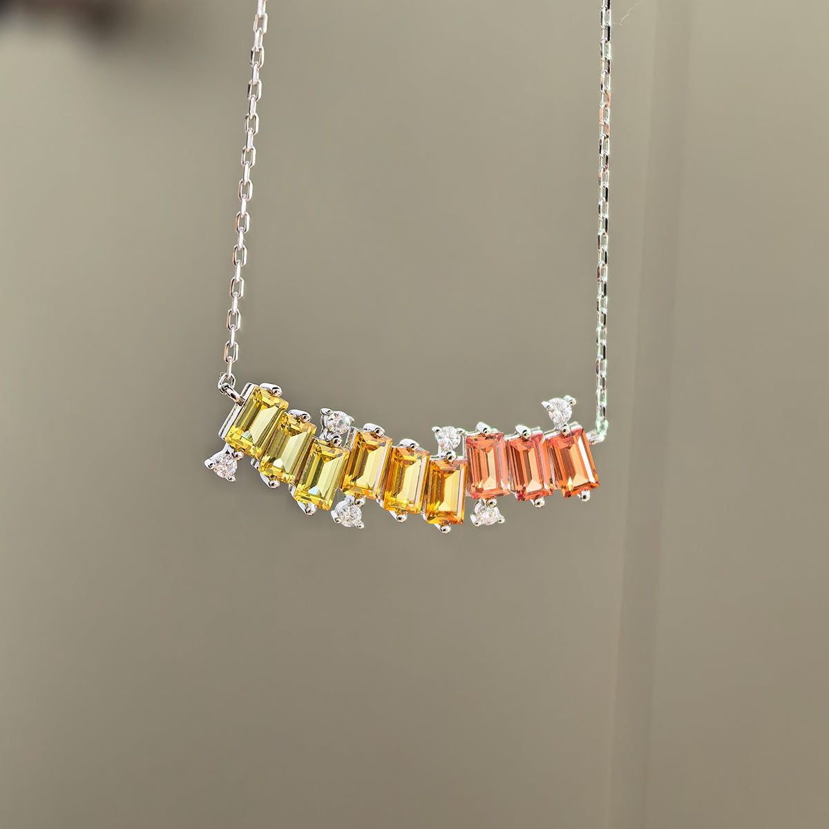 Meet The Rainbow Necklace — Emerald-Cut Lab-Grown Coloured Gemstones & Moissanite Accents (3.15ct)