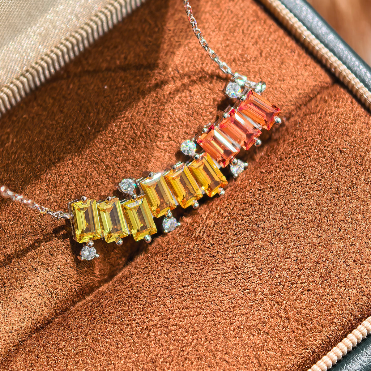 Meet The Rainbow Necklace — Emerald-Cut Lab-Grown Coloured Gemstones & Moissanite Accents (3.15ct)