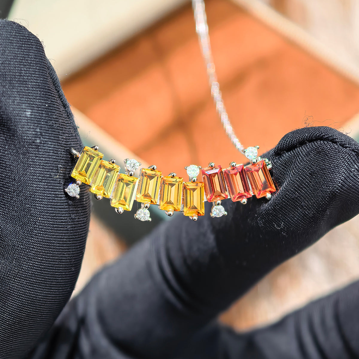 Meet The Rainbow Necklace — Emerald-Cut Lab-Grown Coloured Gemstones & Moissanite Accents (3.15ct)