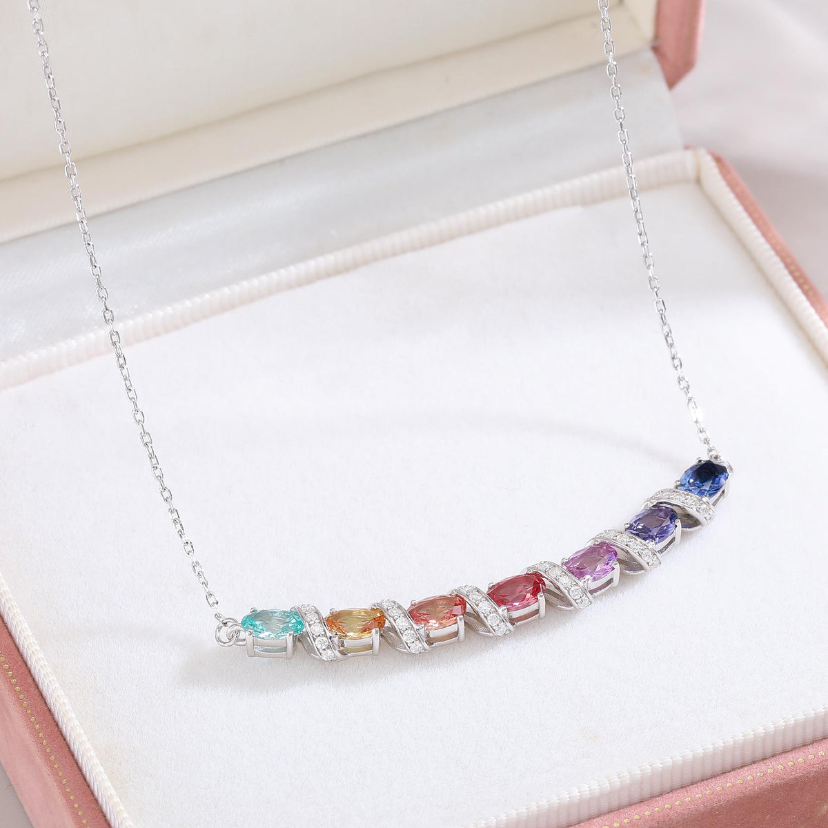 Rainbow Vine Necklace — Lab-Grown Coloured Gemstones & Moissanite Accents (4.11ct)