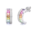Silver-Plated 18K White Gold Coloured Gemstone Rainbow Arc Moissanite Earrings / 2.0ct