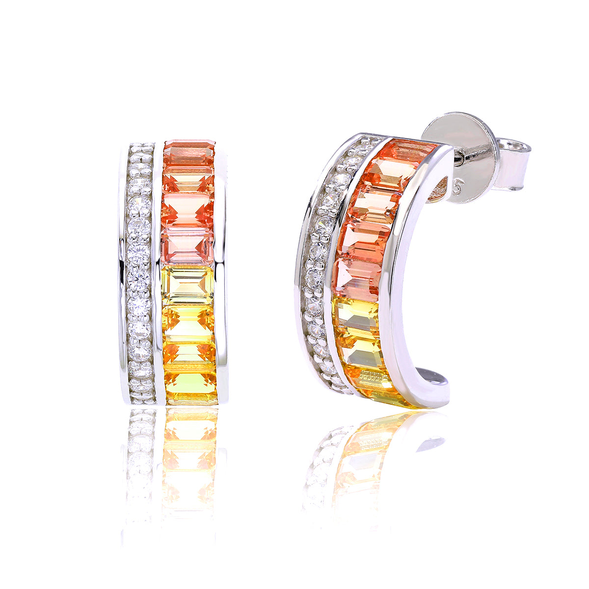 Silver-Plated 18K White Gold Coloured Gemstone Rainbow Arc Moissanite Earrings / 2.0ct