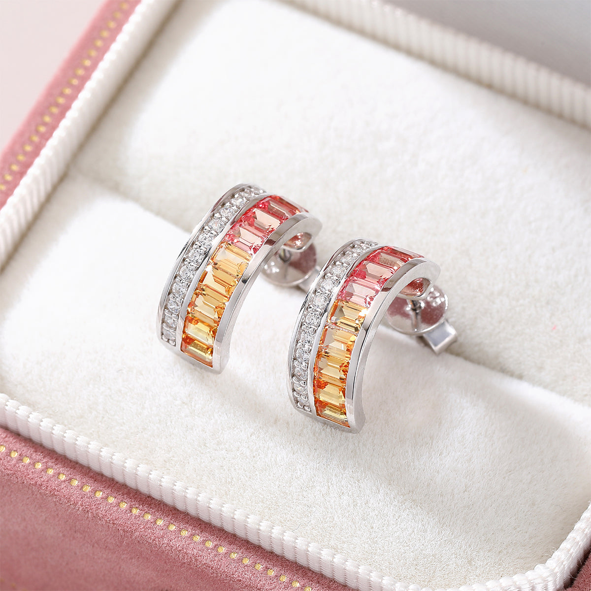 Silver-Plated 18K White Gold Coloured Gemstone Rainbow Arc Moissanite Earrings / 2.0ct