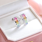 Silver-Plated 18K White Gold Coloured Gemstone Rainbow Arc Moissanite Earrings / 2.0ct