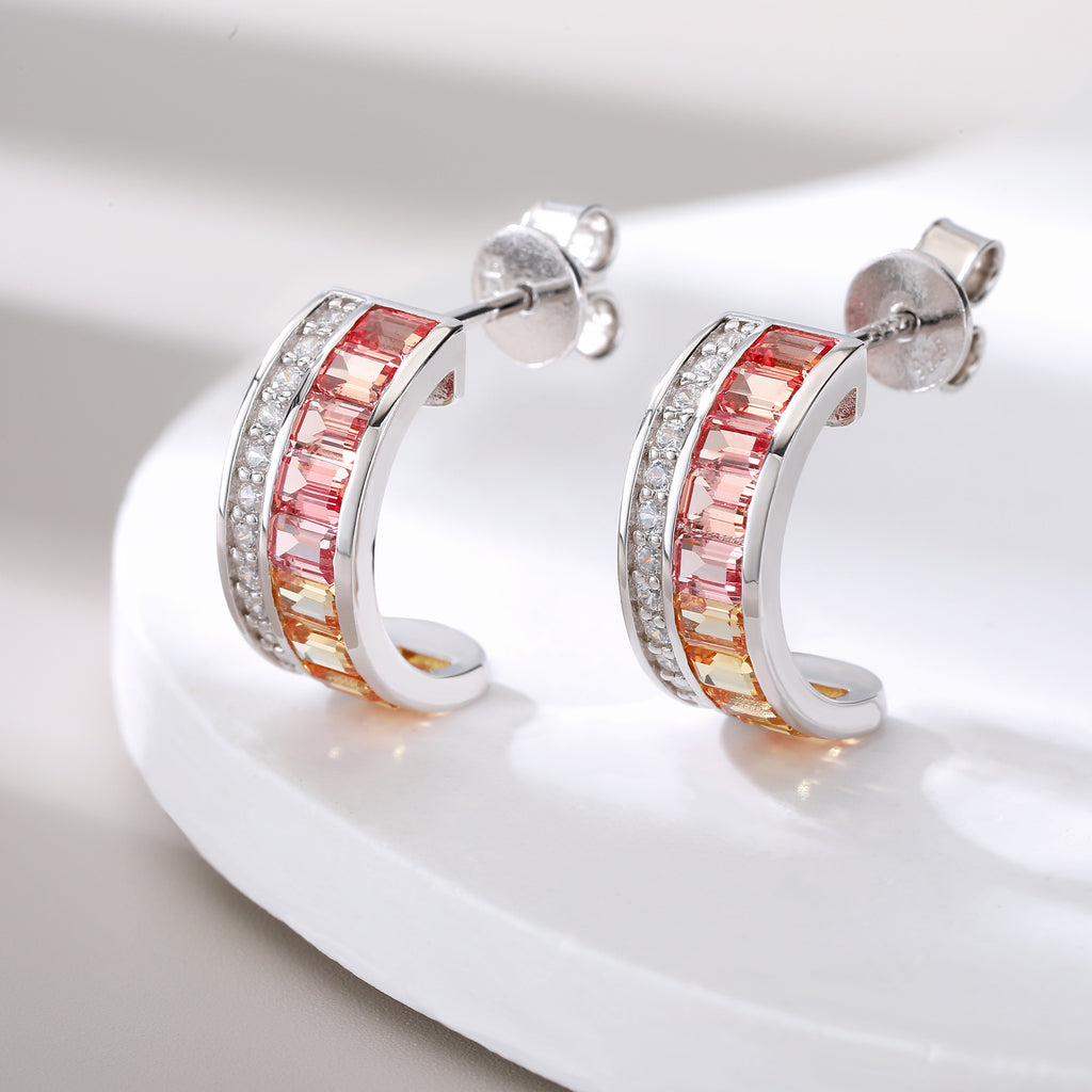 Silver-Plated 18K White Gold Coloured Gemstone Rainbow Arc Moissanite Earrings / 2.0ct