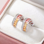 Silver-Plated 18K White Gold Coloured Gemstone Rainbow Arc Moissanite Earrings / 2.0ct