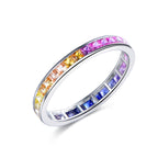S925 Silver 18K White Gold Plated Princess-Cut Coloured Gemstone Rainbow Ring 2.0mm / Stone