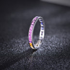 S925 Silver 18K White Gold Plated Princess-Cut Coloured Gemstone Rainbow Ring 2.0mm / Stone