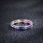 S925 Silver 18K White Gold Plated Princess-Cut Coloured Gemstone Rainbow Ring 2.0mm / Stone