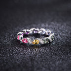 S925 Silver 18K White Gold Plated Oval Coloured Gemstone Rainbow Donut Moissanite Ring 0.3ct