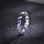 S925 Silver 18K White Gold Plated Oval Coloured Gemstone Rainbow Donut Moissanite Ring 0.3ct