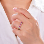 S925 Silver 18K White Gold Plated Oval Coloured Gemstone Rainbow Donut Moissanite Ring 0.3ct