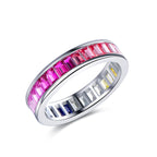 S925 Silver 18K White Gold Plated Rectangular Coloured Gemstone Rainbow Ring 3×2mm / Stone