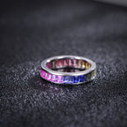 S925 Silver 18K White Gold Plated Rectangular Coloured Gemstone Rainbow Ring 3×2mm / Stone