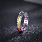 S925 Silver 18K White Gold Plated Rectangular Coloured Gemstone Rainbow Ring 3×2mm / Stone