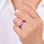 S925 Silver 18K White Gold Plated Rectangular Coloured Gemstone Rainbow Ring 3×2mm / Stone