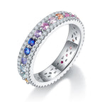 18K White Gold Round Coloured Gemstone Moissanite Rainbow Women's Ring