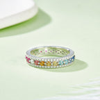 18K White Gold Round Coloured Gemstone Moissanite Rainbow Women's Ring
