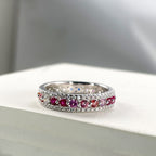 18K White Gold Round Coloured Gemstone Moissanite Rainbow Women's Ring