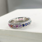 18K White Gold Round Coloured Gemstone Moissanite Rainbow Women's Ring