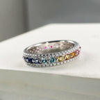 18K White Gold Round Coloured Gemstone Moissanite Rainbow Women's Ring