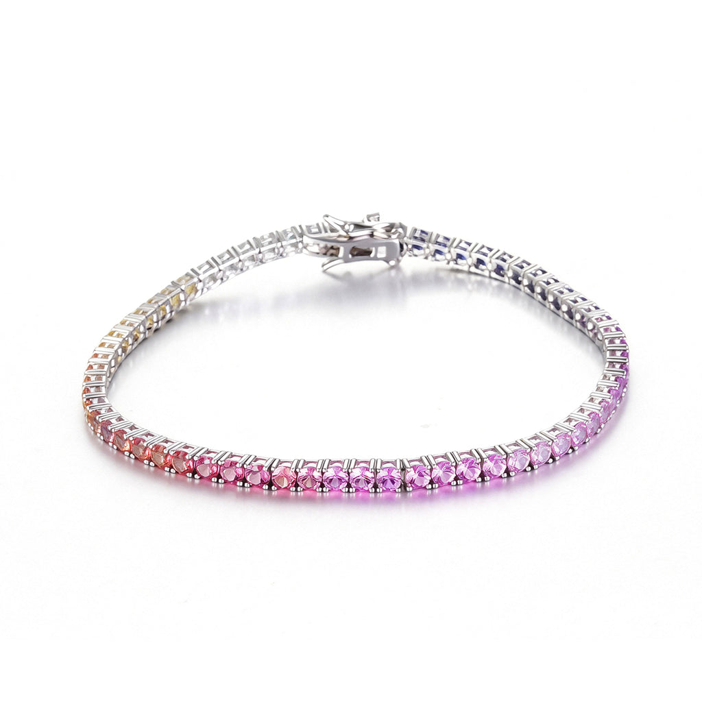 3mm 18K White Gold Coloured Gemstone Rainbow Bracelet 3mm / Stone