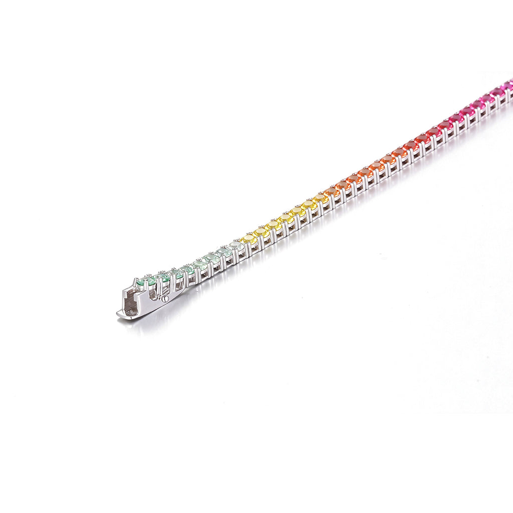 3mm 18K White Gold Coloured Gemstone Rainbow Bracelet 3mm / Stone