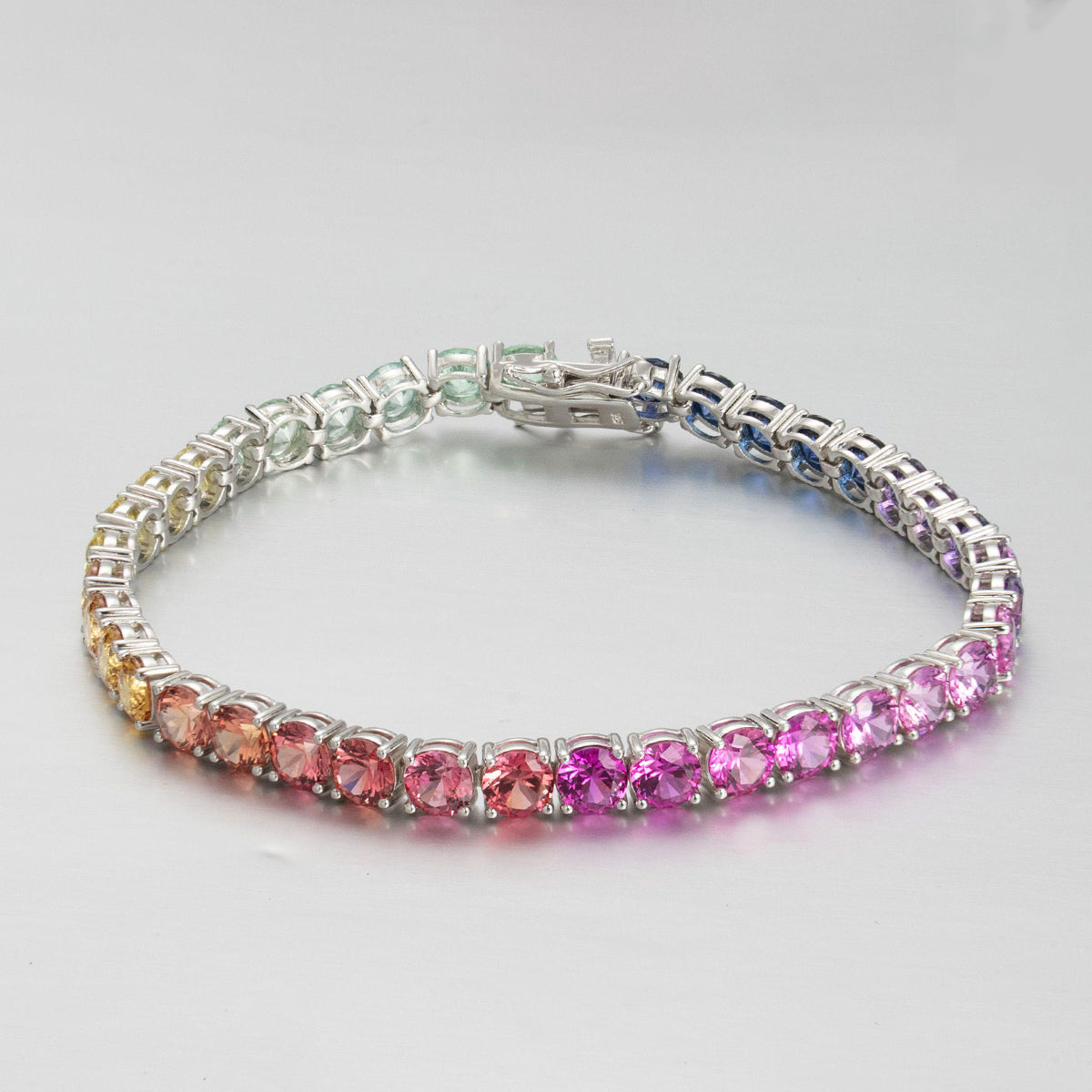 5mm 18K White Gold Coloured Gemstone Rainbow Bracelet 5mm / Stone