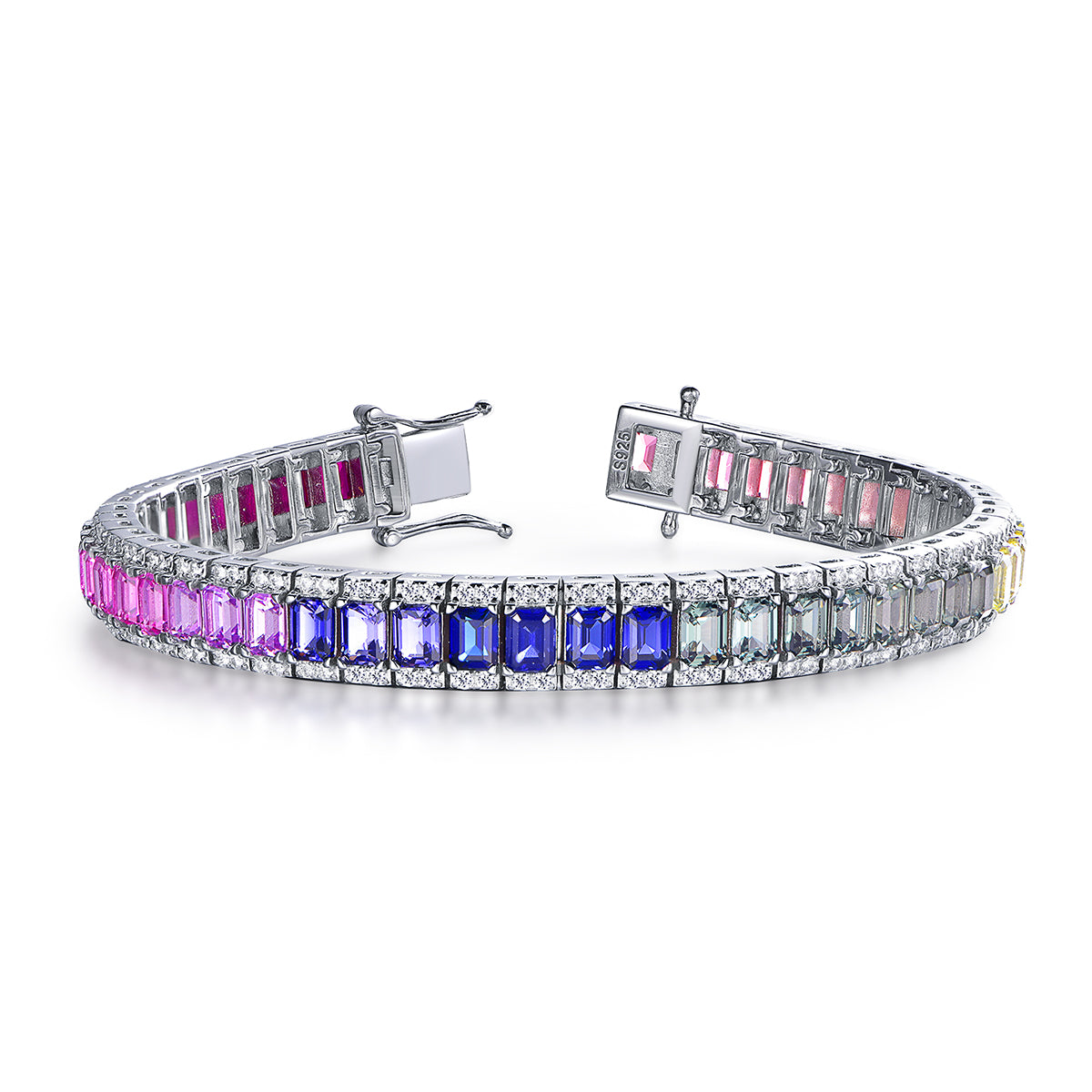 18K White Gold Emerald-Cut Coloured Gemstone Moissanite Bracelet 4×3mm / Stone