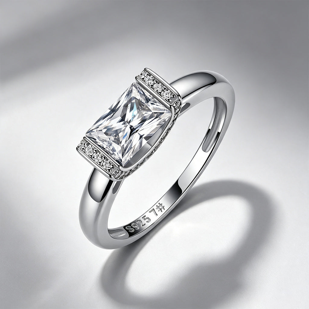 18K White Gold Radiant Cut Moissanite Halo Ring — 1.15ct