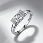 18K White Gold Radiant Cut Moissanite Halo Ring — 1.15ct