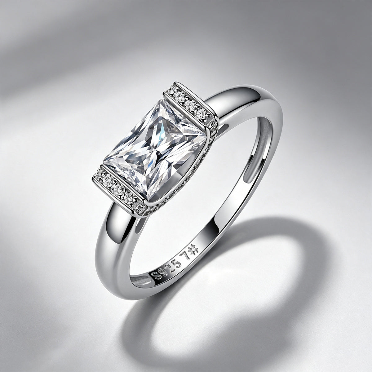 18K White Gold Radiant Cut Moissanite Halo Ring — 1.15ct