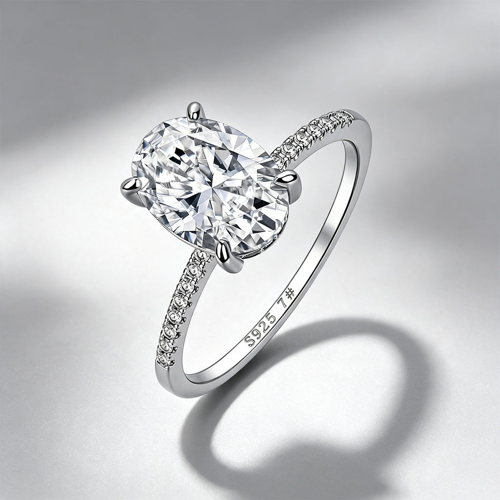 18K White Gold Oval Moissanite Pigeon Egg Ring