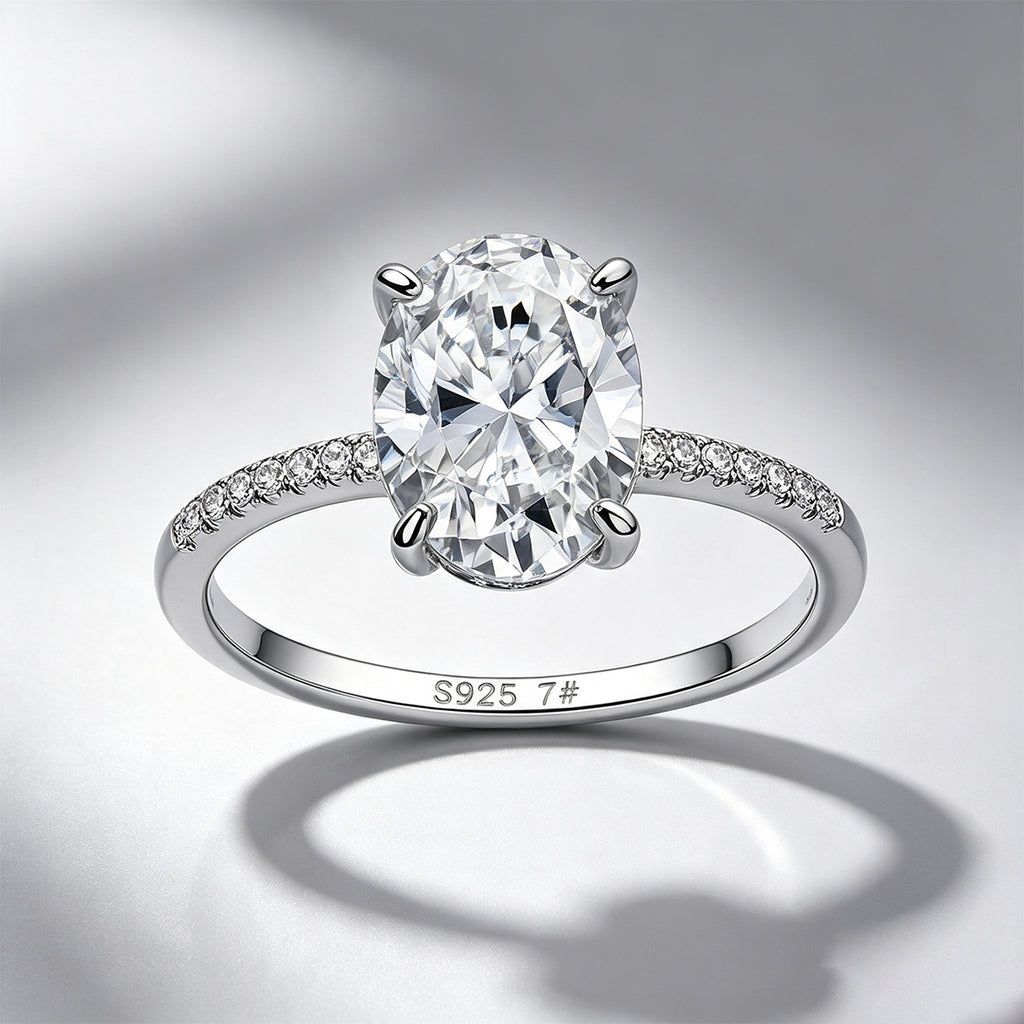 18K White Gold Oval Moissanite Pigeon Egg Ring
