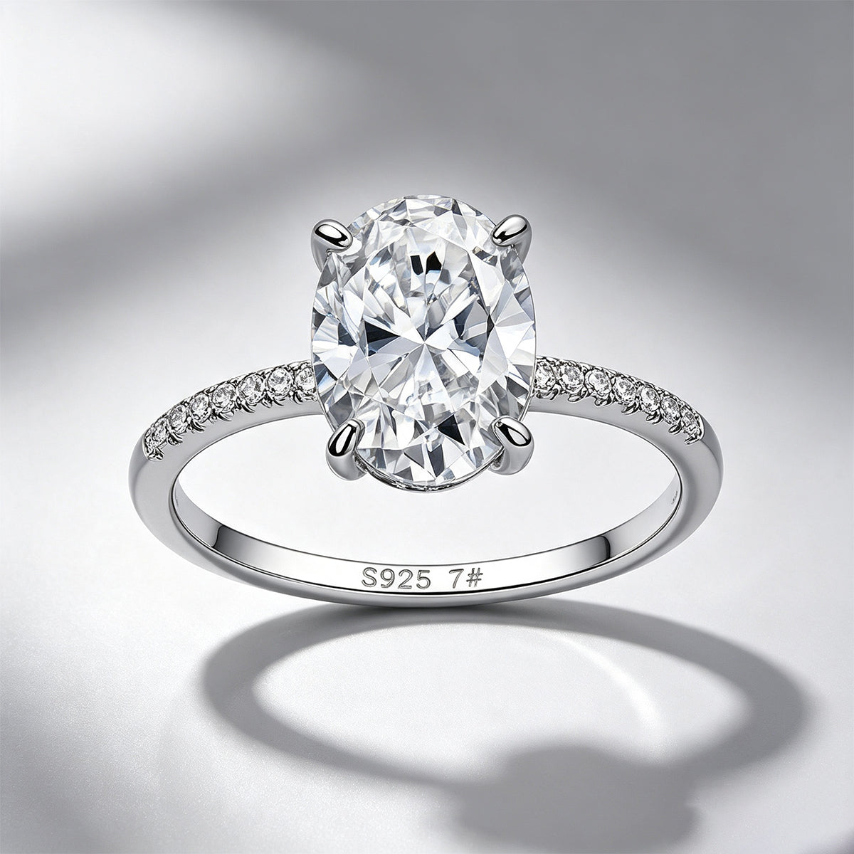 18K White Gold Oval Moissanite Pigeon Egg Ring