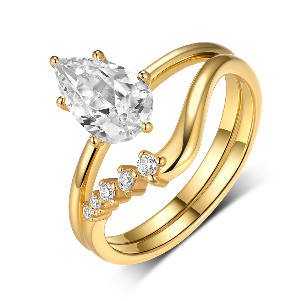 18K Yellow Gold Teardrop Moissanite Stacking Ring Set