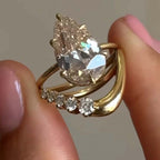 18K Yellow Gold Teardrop Moissanite Stacking Ring Set