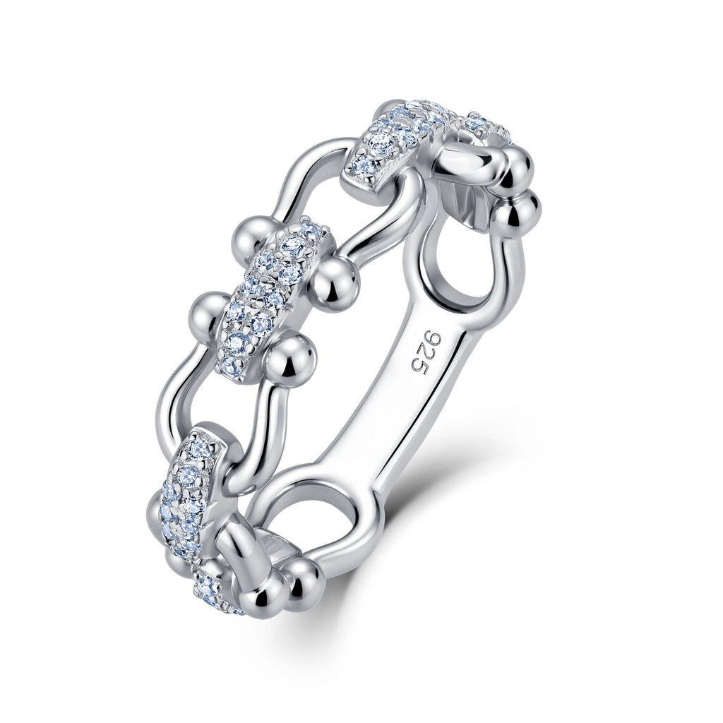 18K Gold Round Moissanite Chain Link Confession Ring 0.2ct