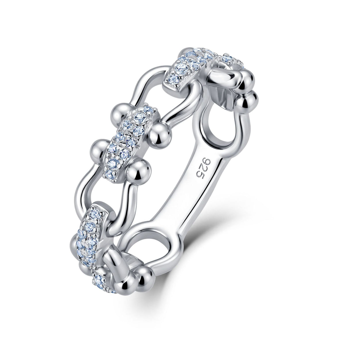 18K Gold Round Moissanite Chain Link Confession Ring 0.2ct