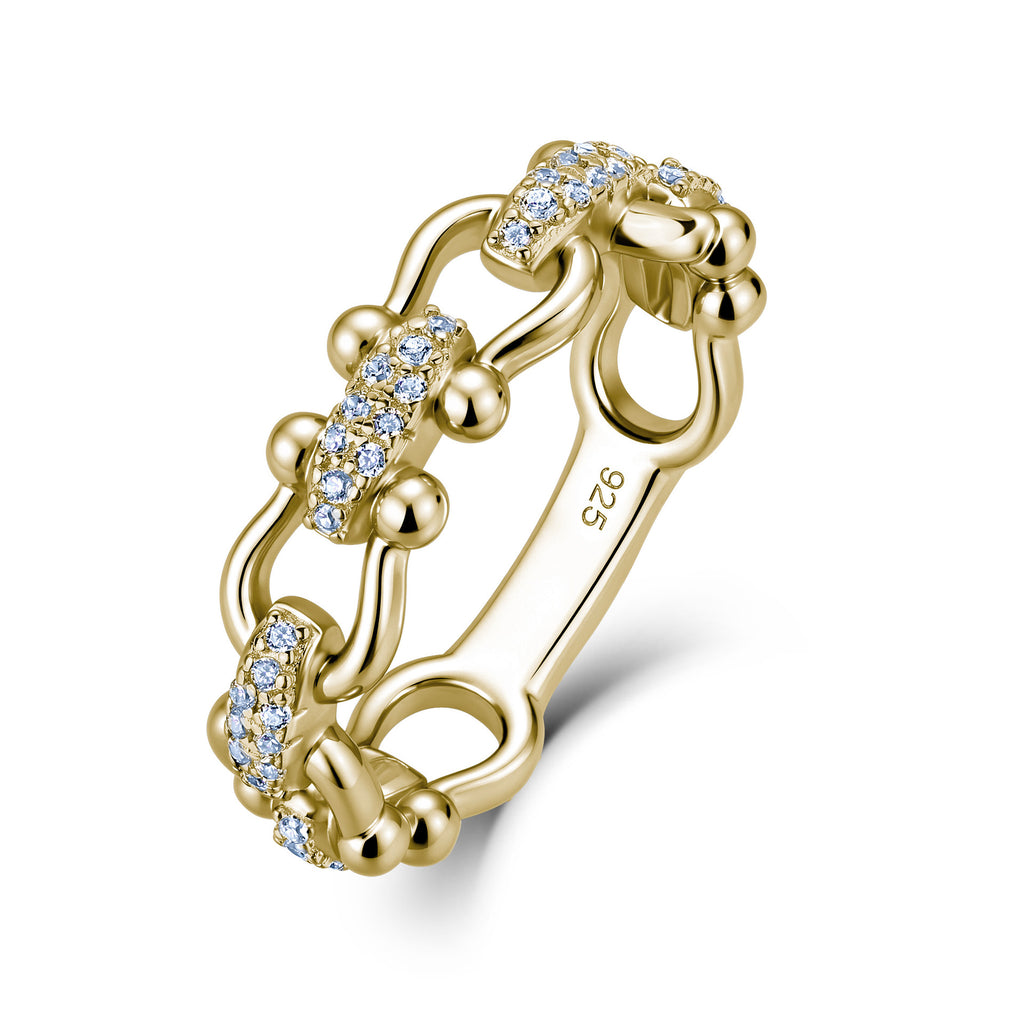 18K Gold Round Moissanite Chain Link Confession Ring 0.2ct