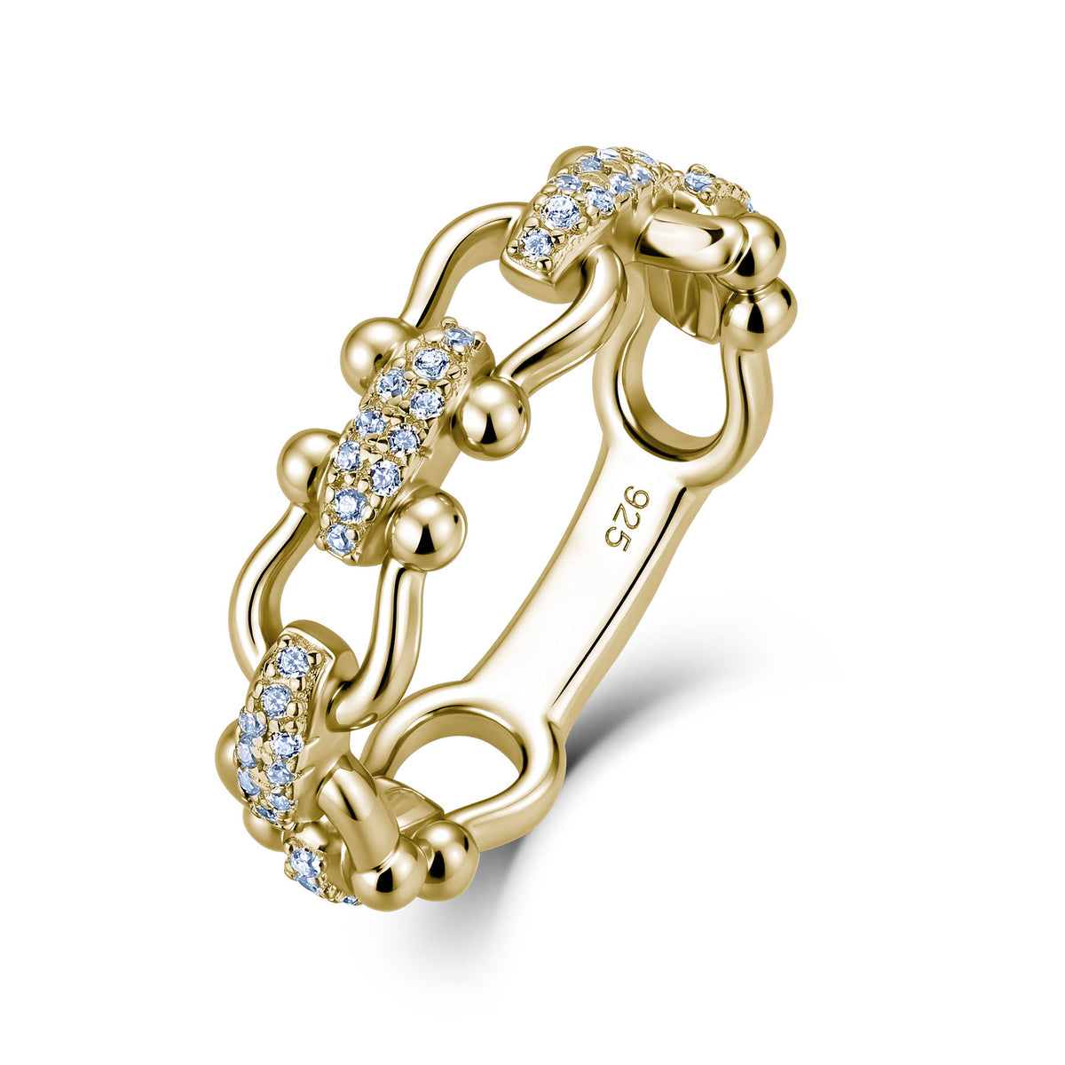 18K Gold Round Moissanite Chain Link Confession Ring 0.2ct