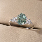 18K White Gold Teal Oval Moissanite Ring 2.0ct | 9×7mm