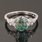 18K White Gold Teal Oval Moissanite Ring 2.0ct | 9×7mm