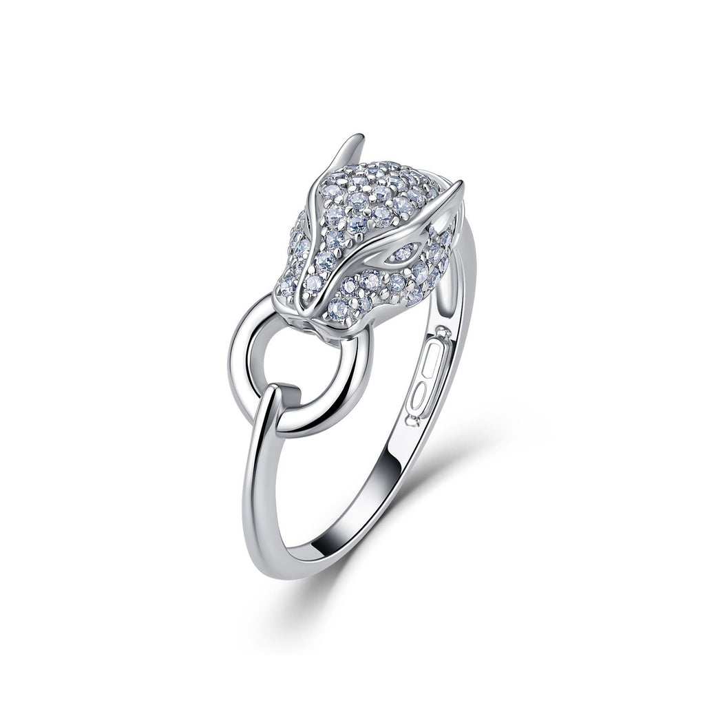 18K Gold Full Pavé Leopard Head Moissanite Ring 0.53ct
