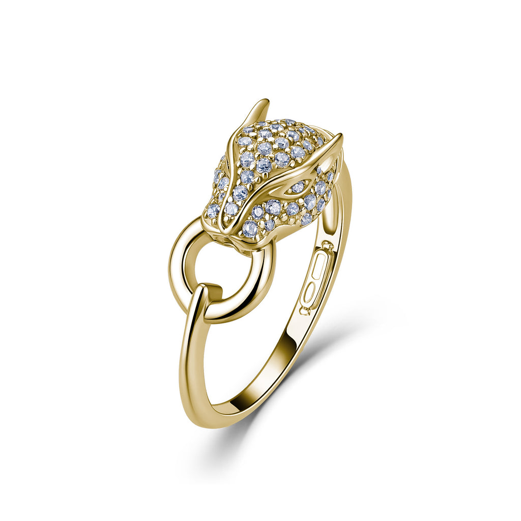 18K Gold Full Pavé Leopard Head Moissanite Ring 0.53ct