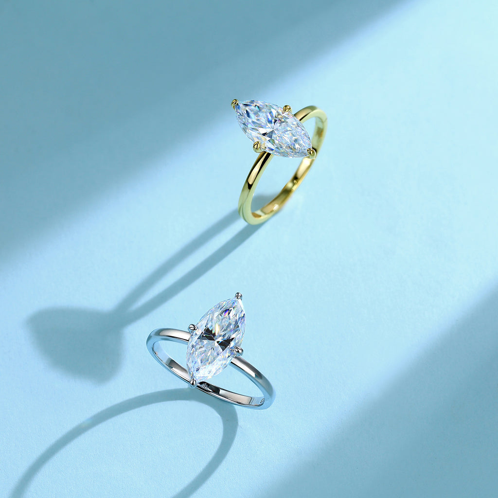 18K Gold Marquise Moissanite Ring 3.0ct | 14×7mm
