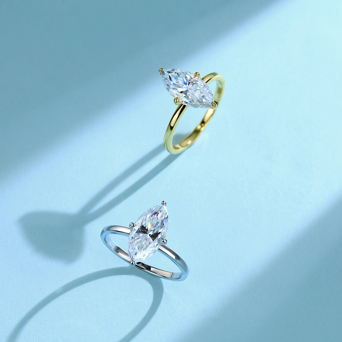 18K Gold Marquise Moissanite Ring 3.0ct | 14×7mm